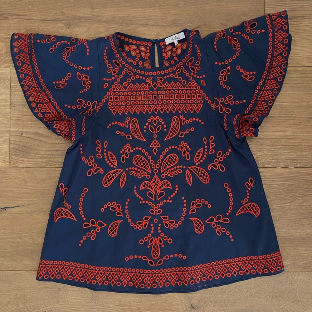 Parker flutter sleeve eyelet blouse